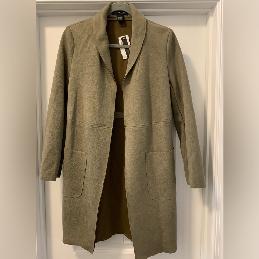 Joan Vass Olive Green Open Front Coat